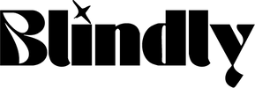 The word 'Blindly' is shown in large white letters on a solid black background.